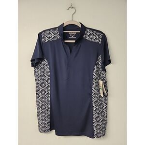 IZOD Womens Golf Polo Shirt V-Neck Club Car Print‎ Design Short Sleeve Large NWT